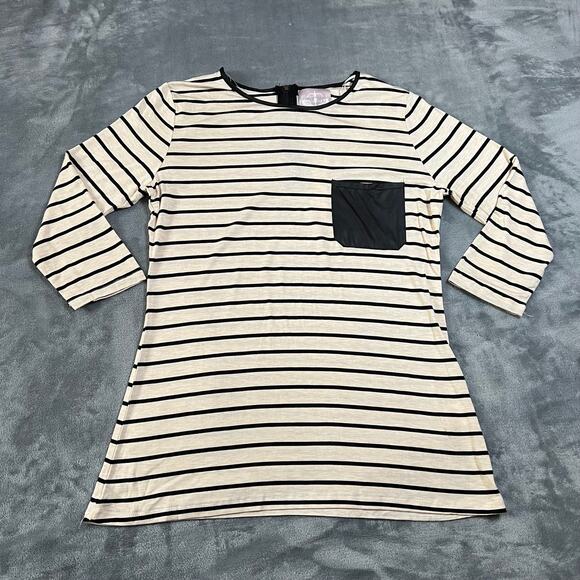 Romeo & Juliet Couture Crewneck Stripe Faux Leather Trim Top Size Small NEW - Picture 1 of 9